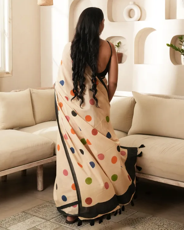 Multicolour_Cotton_Color_Polka_Dot_Mul_Saree_With_Tassels_For_Women